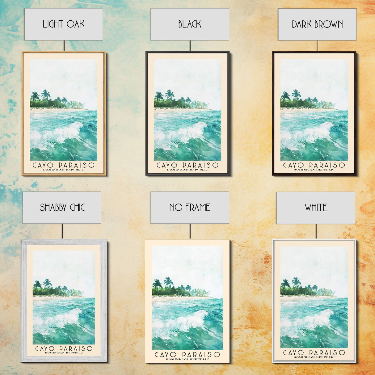 Cayo Paraiso, Dominican Republic Watercolor Beach Print, Vacation Gift, Dominican Republic Wall Art, Framed Canvas Print, Framed Beach Painting