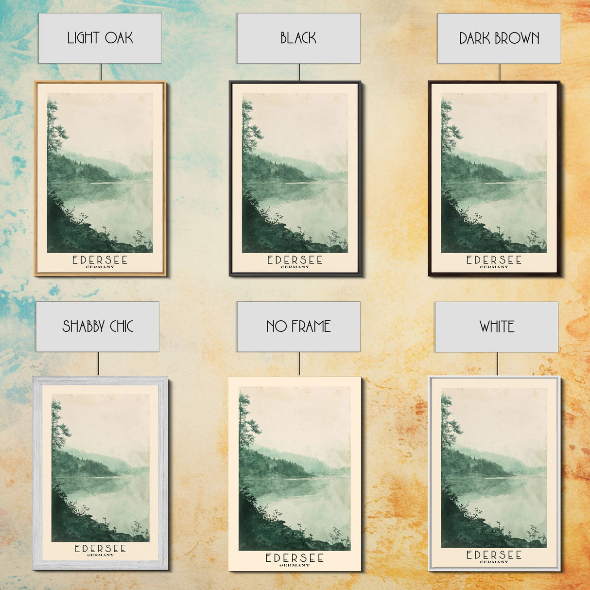 Edersee, Germany Watercolor Beach Print, Vacation Gift, Germany Wall Art, Framed Canvas Print, Framed Beach Painting