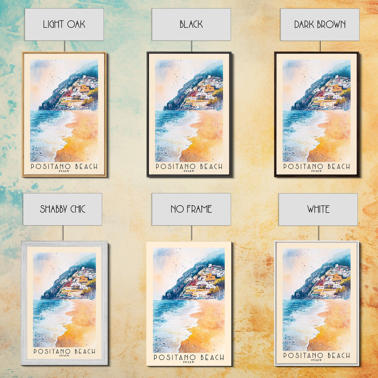 Positano Beach, Italy Watercolor Print, Vacation Gift, Italy Wall Art, Beach Painting, Beach Decor, Large Wall Art, Wood Frame Art