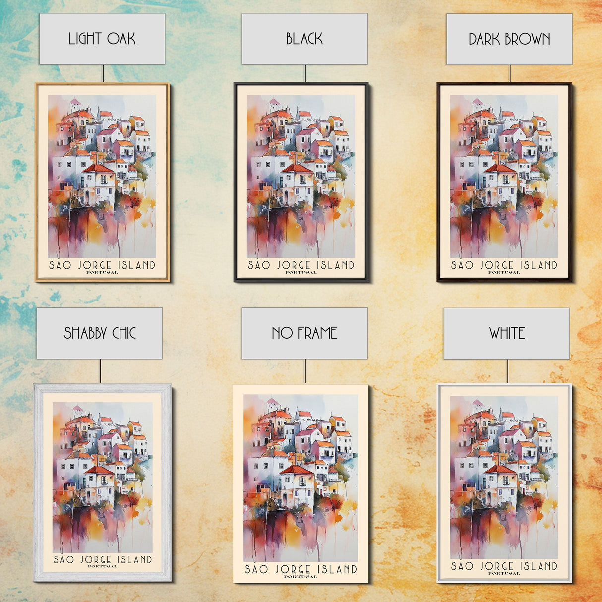 São Jorge Island, Portugal Watercolor Beach Print, Vacation Gift, Portugal Wall Art, Framed Canvas Print, Framed Beach Painting