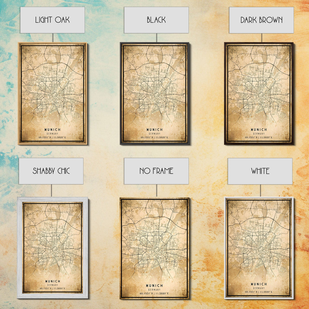 Munich map print poster or framed canvas, Munich Germany map print poster canvas, Munich city map print poster canvas, Vintage Travel Art