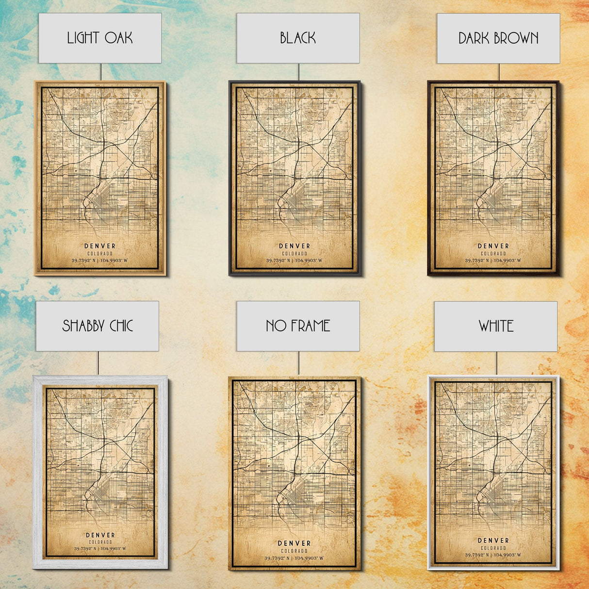 Denver map print poster canvas, Colorado map print poster canvas, Denver city map print poster canvas, framed road map art, office decor