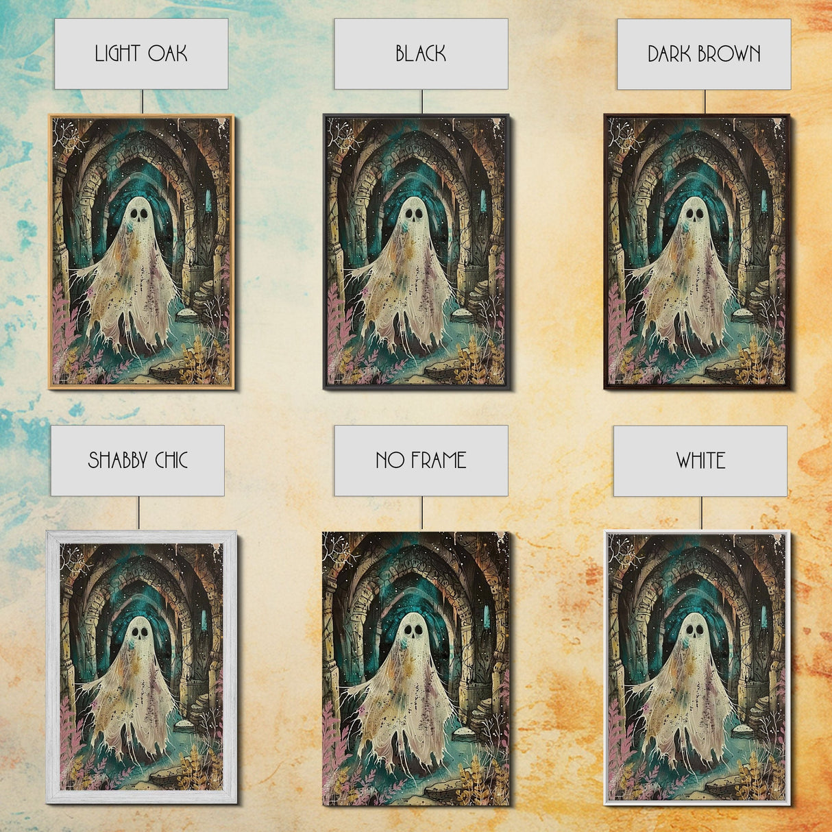 Ghostly Figure in Ancient Ruins Framed Canvas Print, Haunted Ruins Decor, Halloween Ghost Art, Eerie Ghostly Wall Art, Spooky Ghost Print