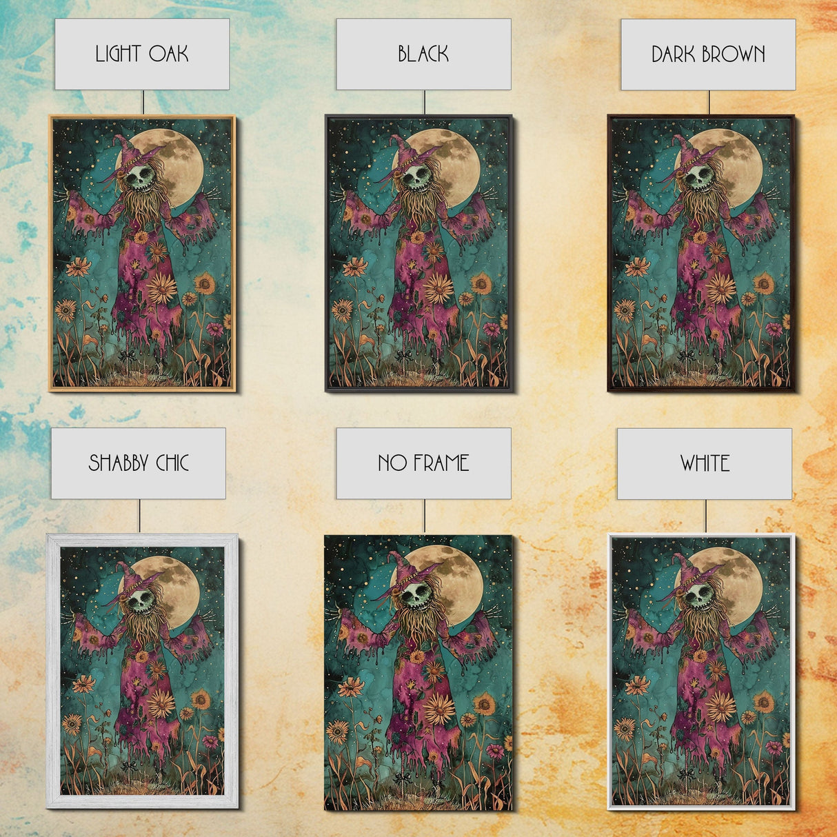 Halloween Creepy Scarecrow with Glowing Pumpkin Head Framed Canvas Print Haunted Harvest Wall Art Home Decor, Decor, Gift Idea, Spooky Vibes