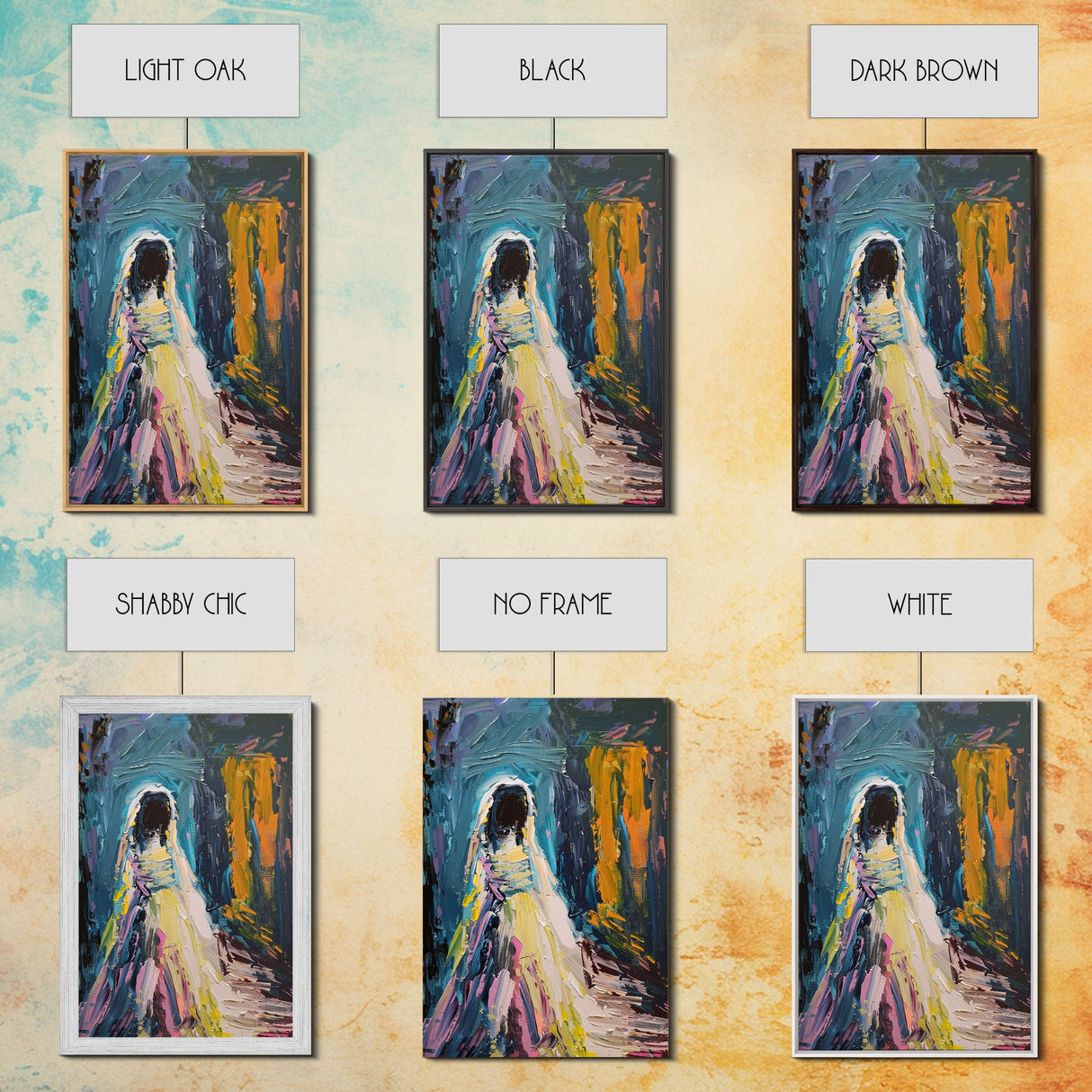 Halloween Haunted Veiled Ghost, Framed Canvas Print, Wall Art, Living Room Decor, Spooky, Ghost Art, Original Painting, Home Decor