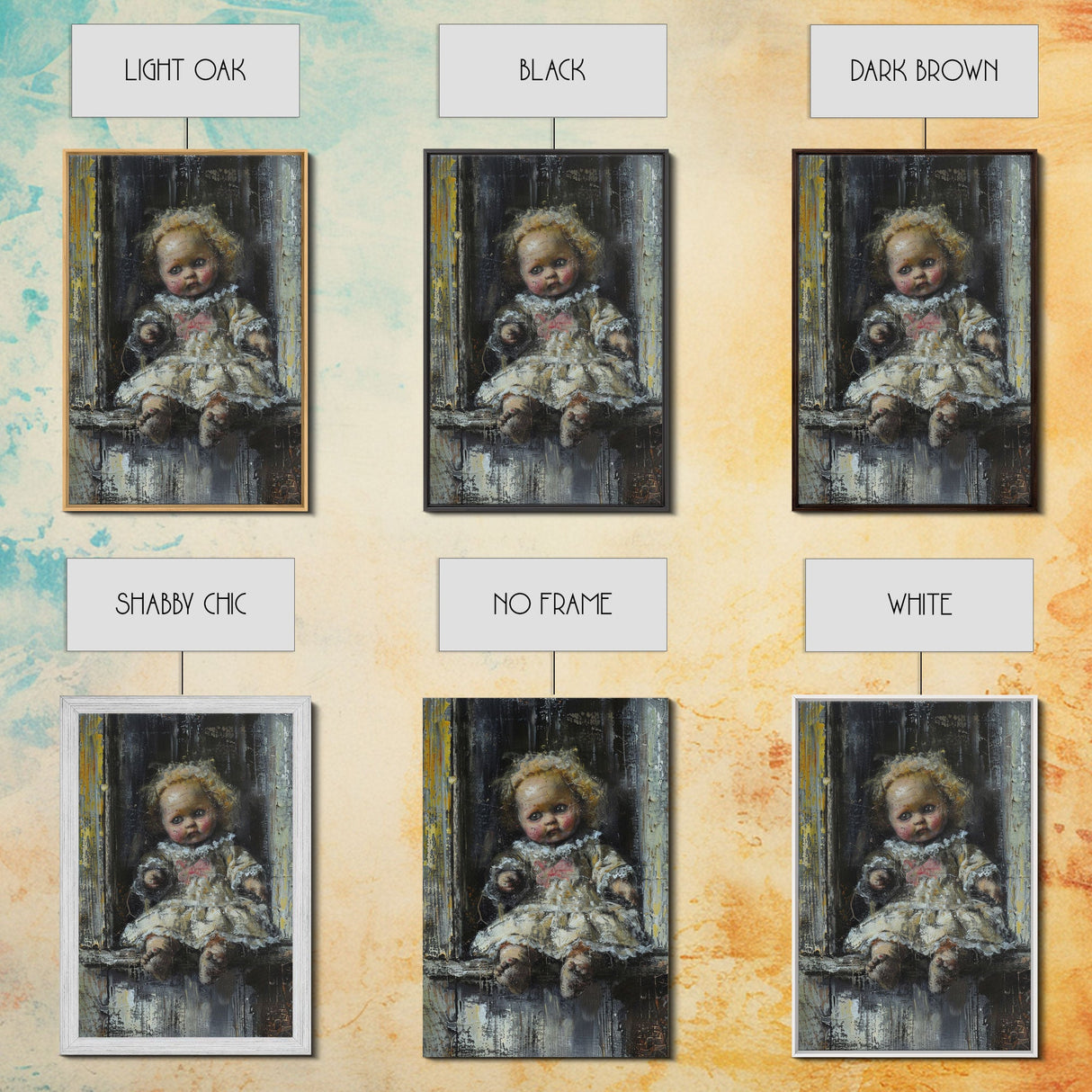 Halloween Girl Eating Macaron Framed Canvas Print, Whimsical Spooky Decor, Living Room Art, Fun Halloween Wall Art, Home Decoration