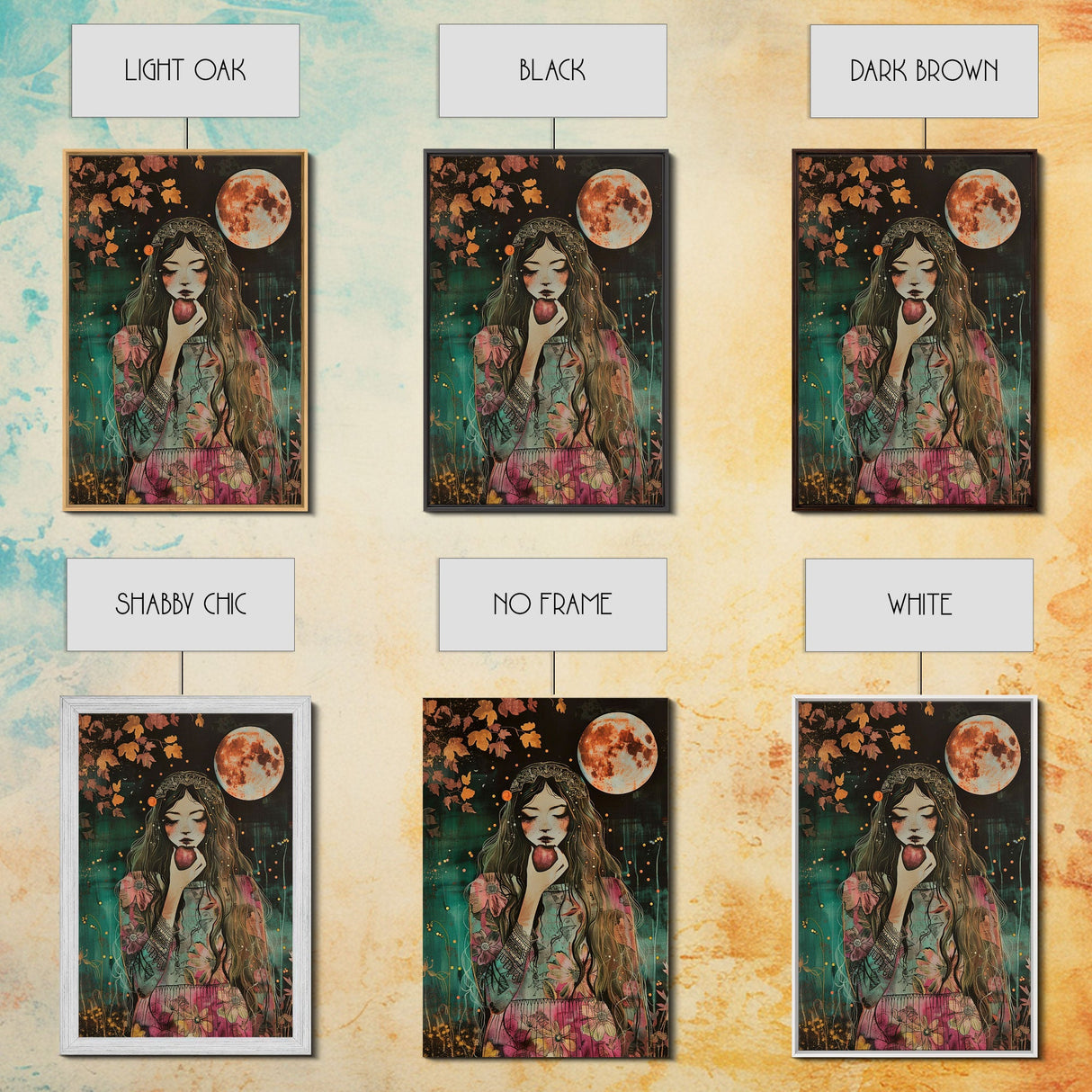 Ghostly Witch With Red Apple, Framed Canvas Print, Wall Art, Spooky Decor, Halloween Decoration, Living Room Art, Unique Gift