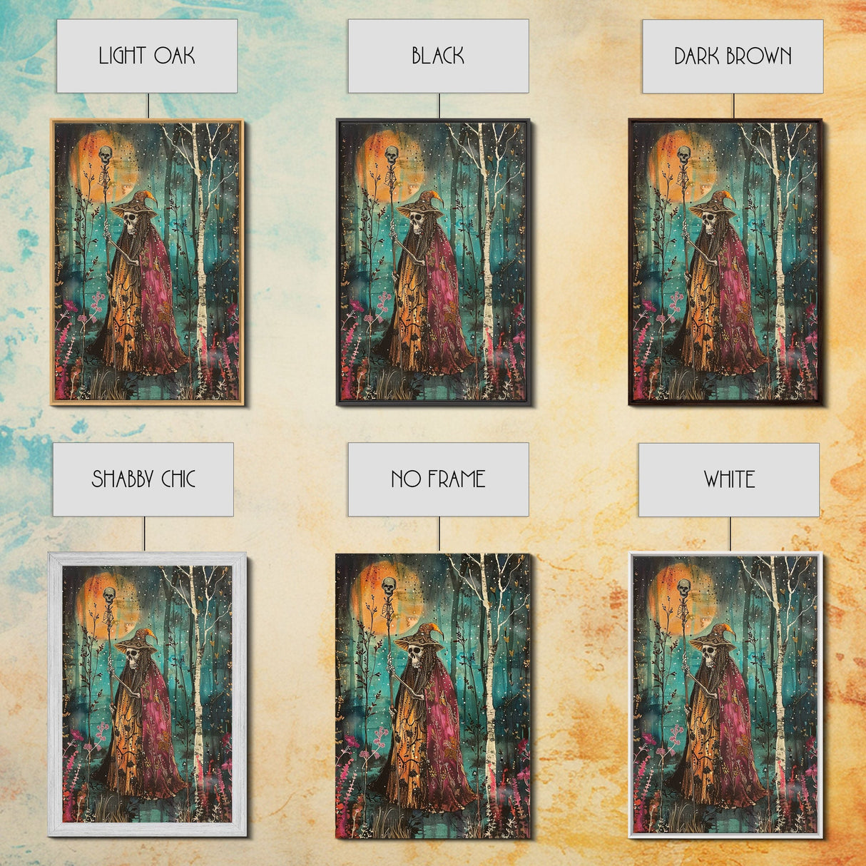 Halloween Skeleton with Spider Webs, Framed Canvas Print, Wall Art, Spooky Decor, Halloween Decoration, Living Room Art, Unique Gift