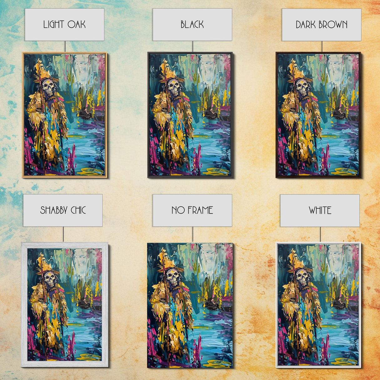 Halloween Skeleton Wizard, Framed Canvas Print, Wall Art, Home Decor, Spooky Artwork, Witchcraft Decor, Fantasy Art, Holiday Decor