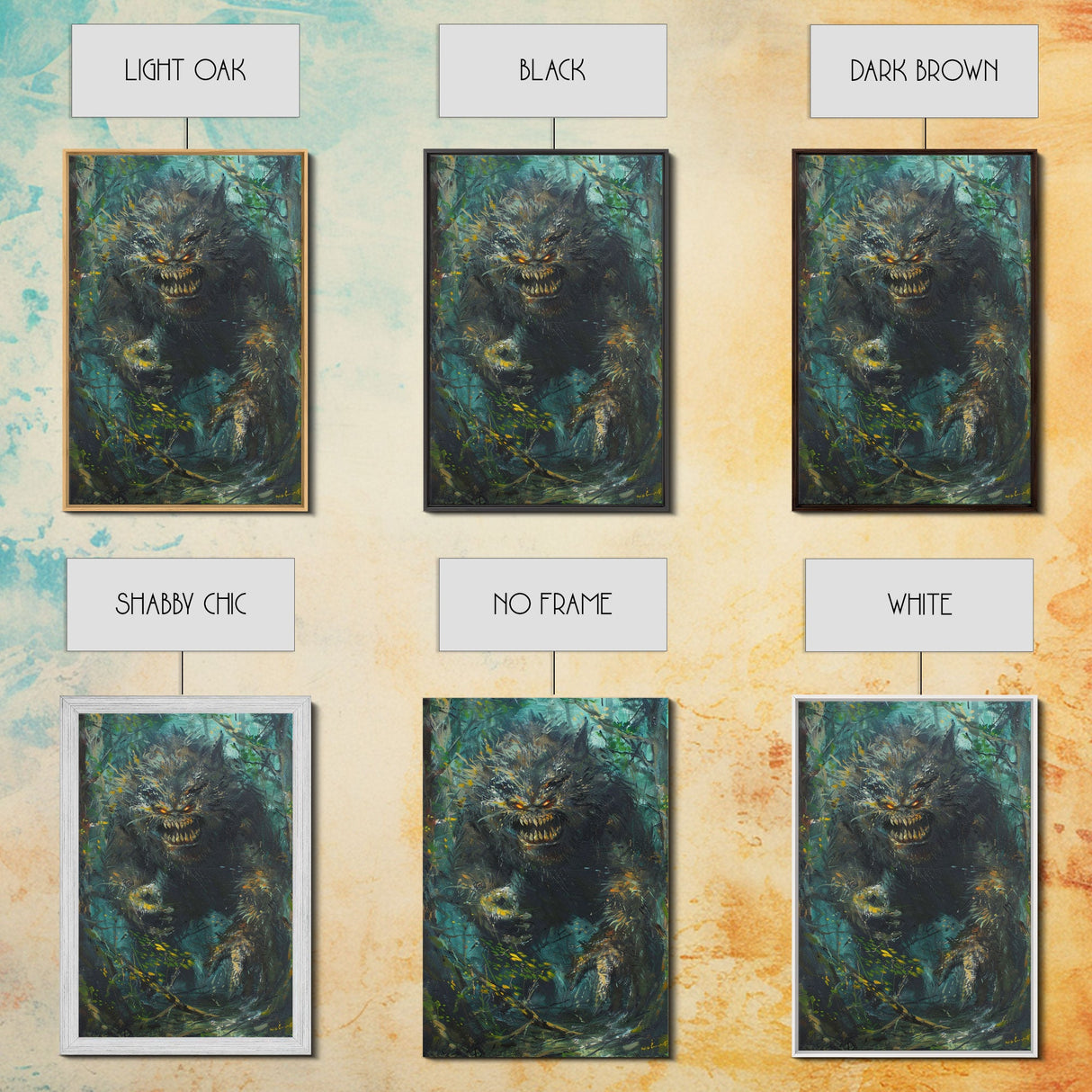 Halloween Frightening Forest Beast Framed Canvas Print, Wall Art, Home Decor, Living Room Decoration, Scary Creature Art, Haunted Decor