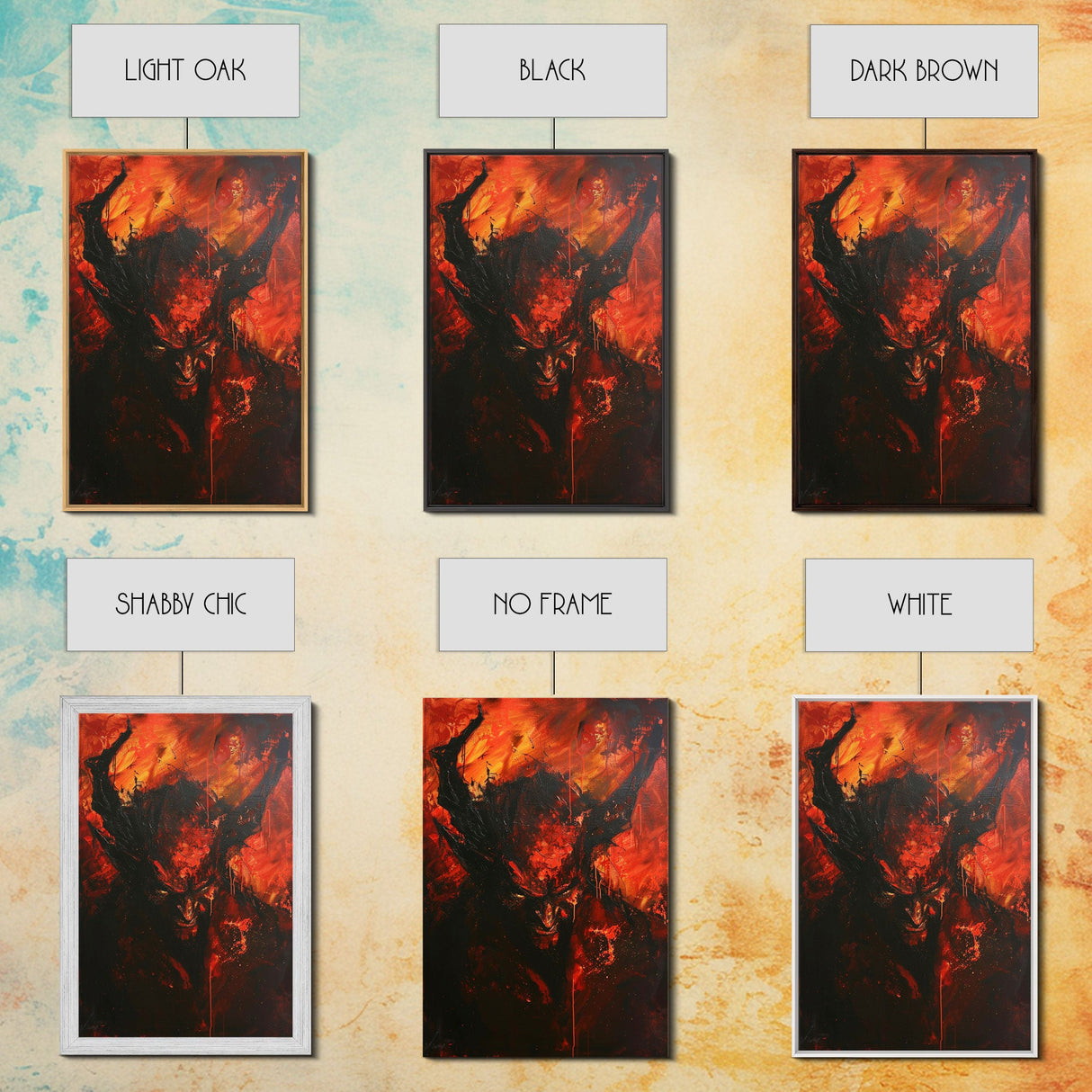 Halloween Eerie Goat with Spaghetti Framed Canvas Print, Wall Art, Living Room Decor, Halloween Decoration, Unique Art, Haunted Decor