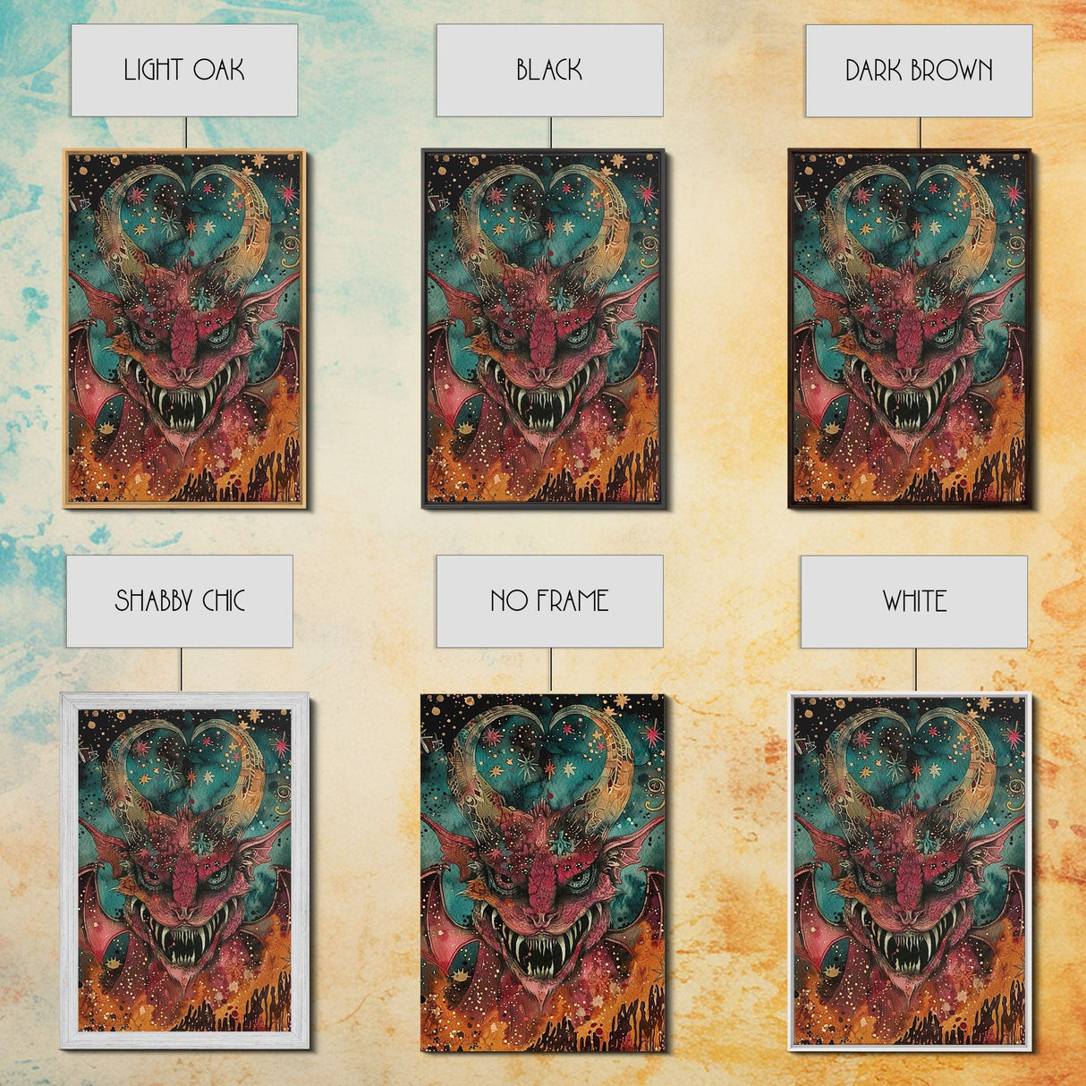 Fantastical Demon with Stars Framed Canvas Print | Halloween Monster Art | Spooky Starry Art | Scary Demon Art for Home Decoration