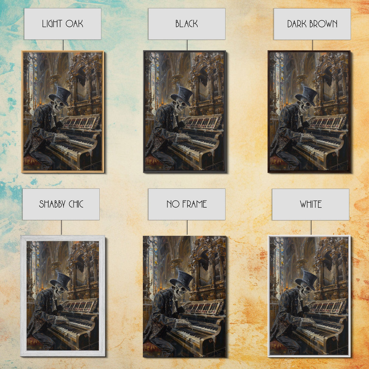 Halloween Skeleton Playing the Organ in Gothic Church - Creepy Skeleton Musician in Haunted Cathedral - Halloween Art Print - Gothic Decor