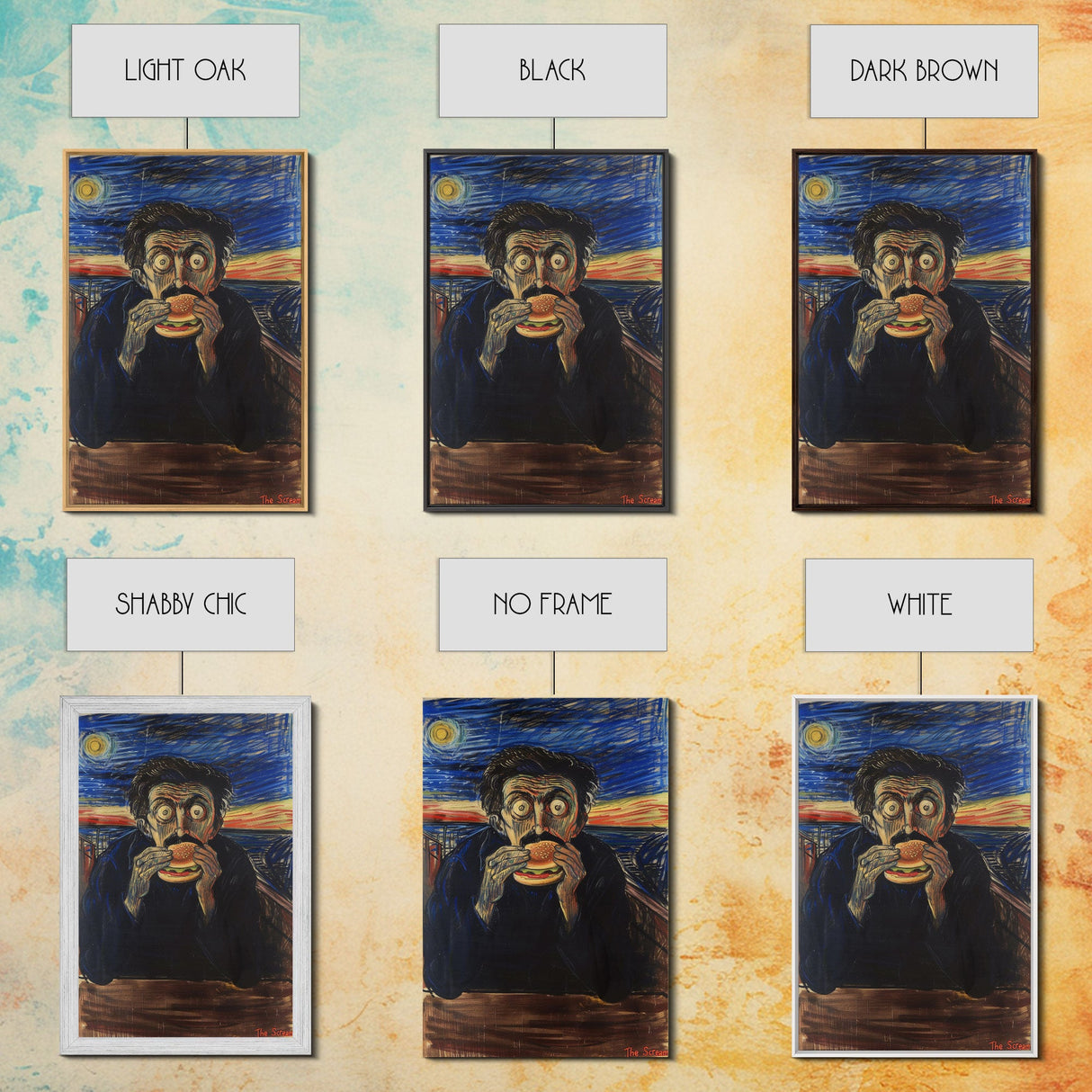 The Scream But With A Hamburger Halloween Artwork, Perfect for Adding a Touch of Spooky Humor to Your Wall Decor