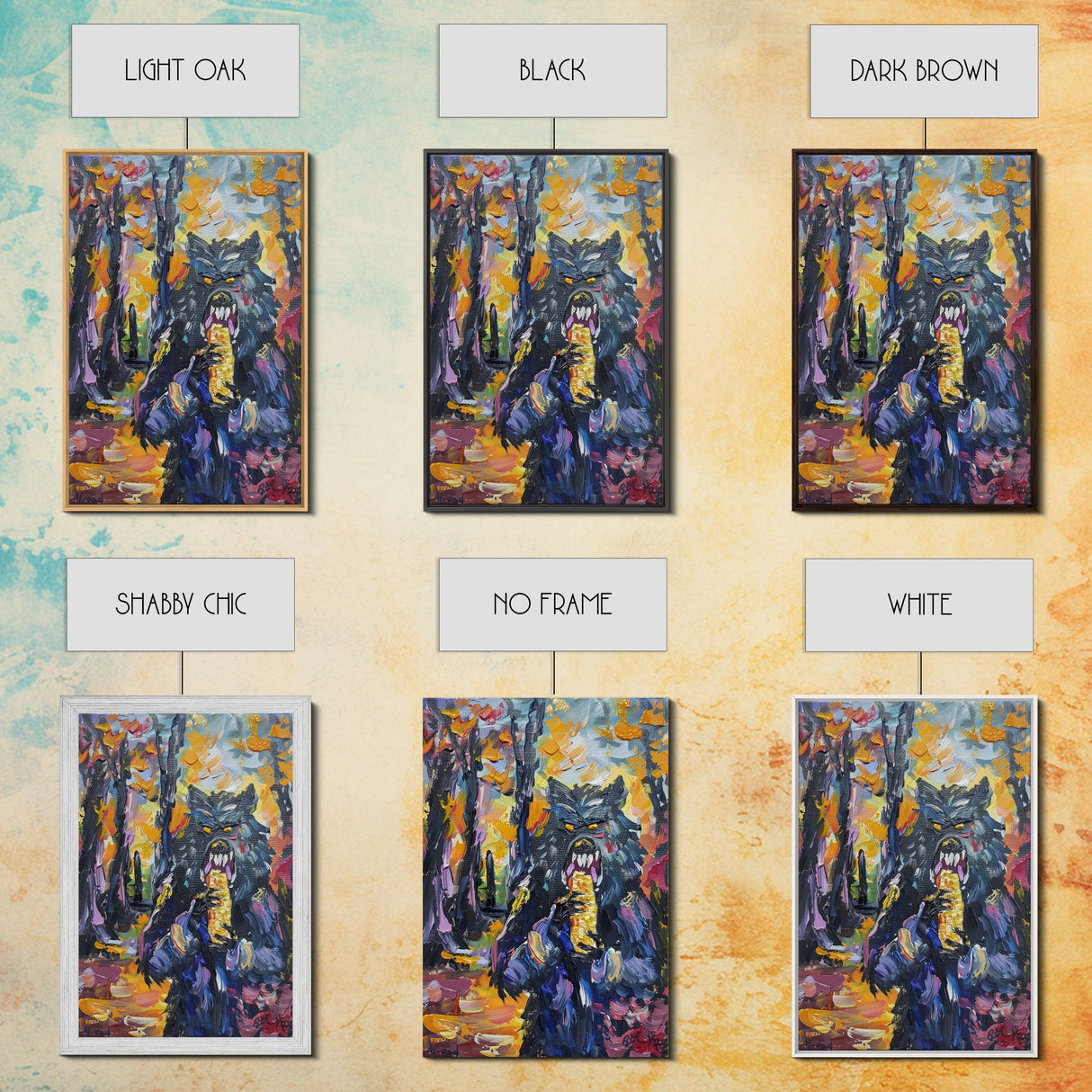 Halloween Art with a Man Holding a Hamburger, Capturing Horror and Humor in One Spooky Wall Art Piece