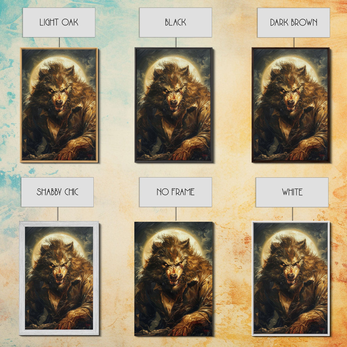 Ferocious Werewolf Under Full Moon Framed Canvas Print | Halloween Monster Art | Spooky Werewolf Decor for Home | Intense Werewolf Artwork