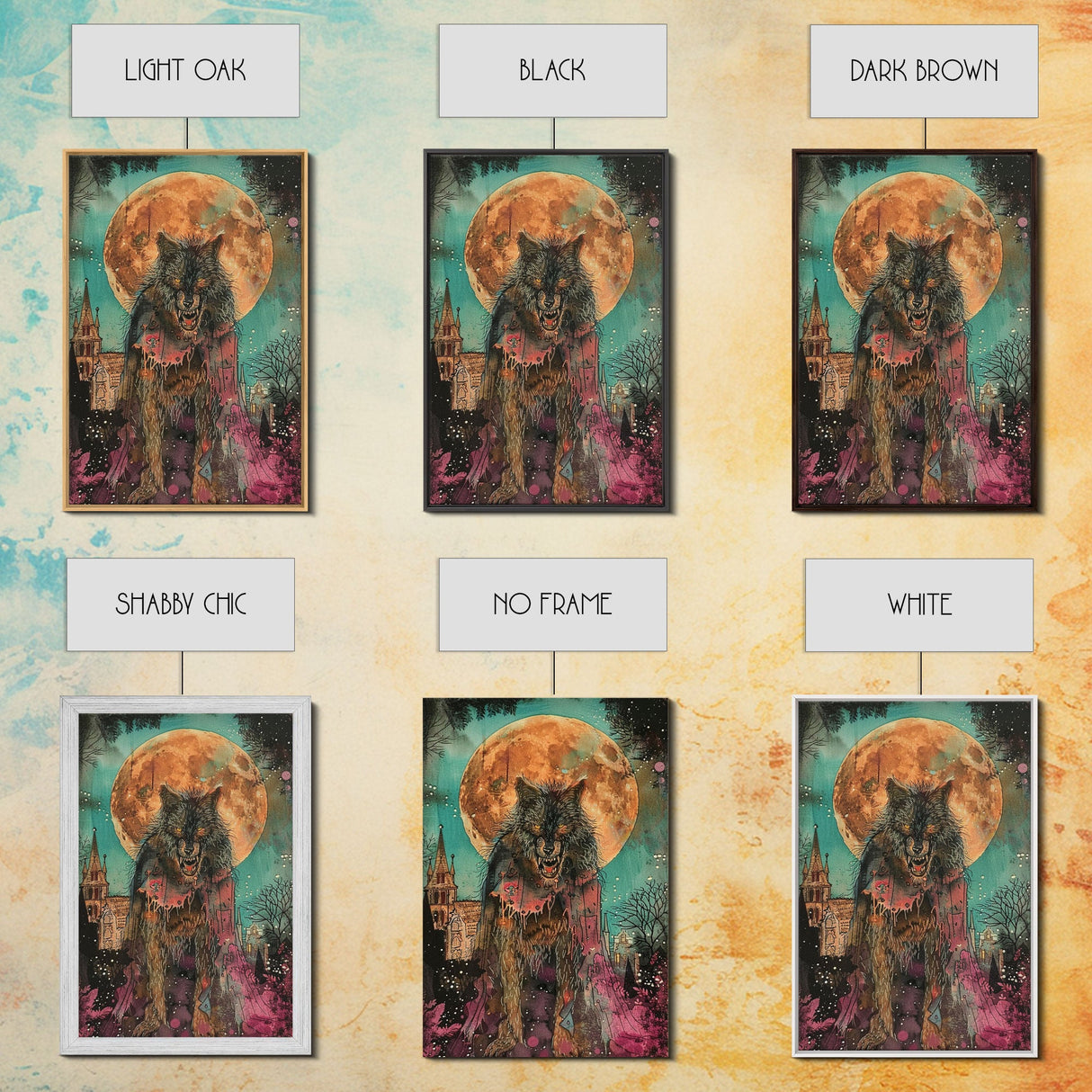 Fierce Werewolf with Blood Moon Framed Canvas Print | Halloween Monster Art | Spooky Werewolf Decor for Home | Intense Full Moon Artwork