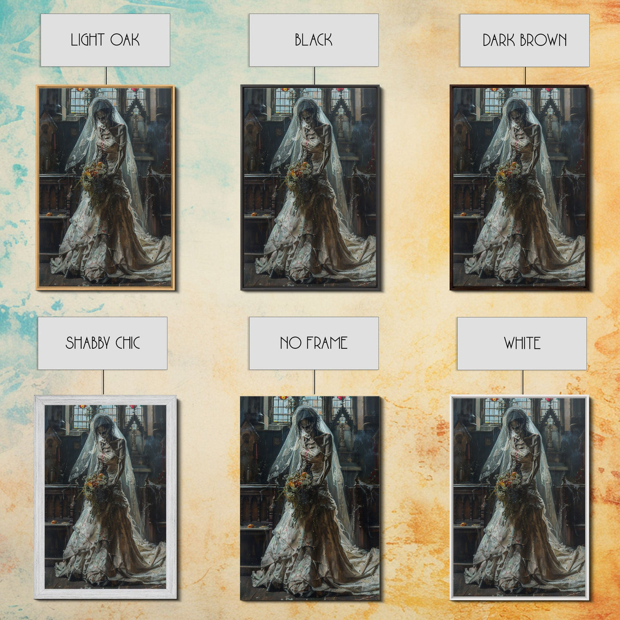 Ghostly Bride in Abandoned Church Framed Canvas Print | Halloween Bride Art | Eerie Bride Decor for Home | Haunted Wedding Artwork