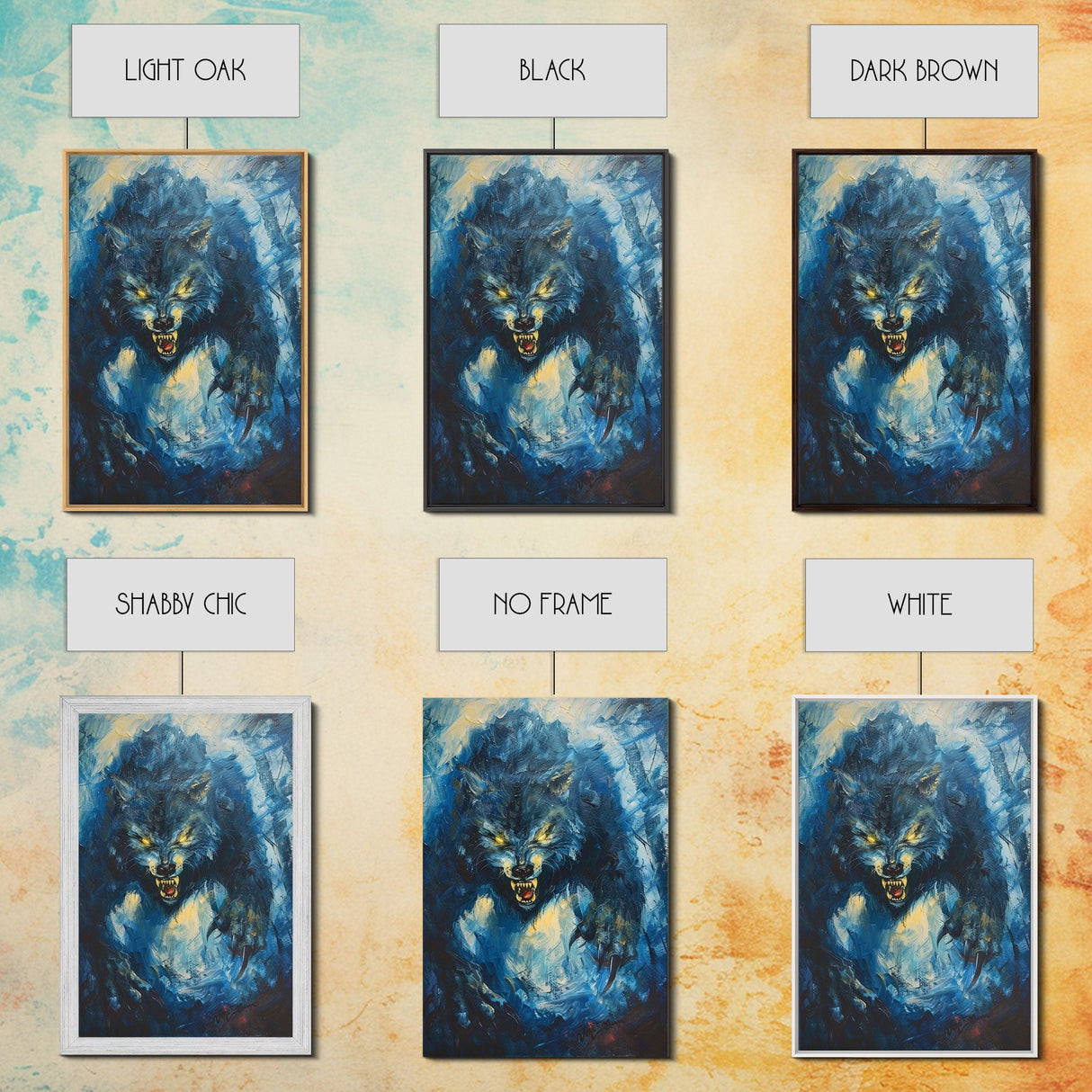 Ferocious Werewolf Growling in Forest | Halloween Wall Art | Spooky Home Decor | Creepy Werewolf Howling Painting | Framed Canvas Print