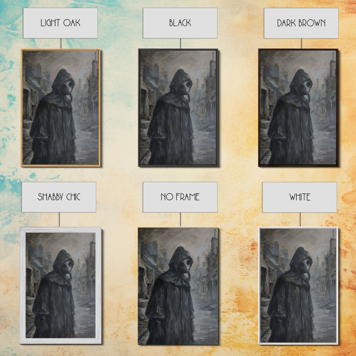 Plague Doctor in Abandoned Town | Halloween Wall Art | Spooky Home Decor | Creepy Plague Doctor Painting | Framed Canvas Print