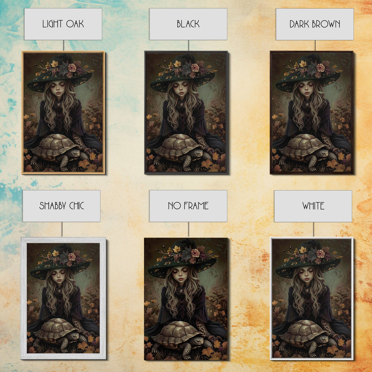 Mystical Witch with Deer in Enchanted Forest - Halloween Art Framed Canvas Print, Spooky Home Wall Decor