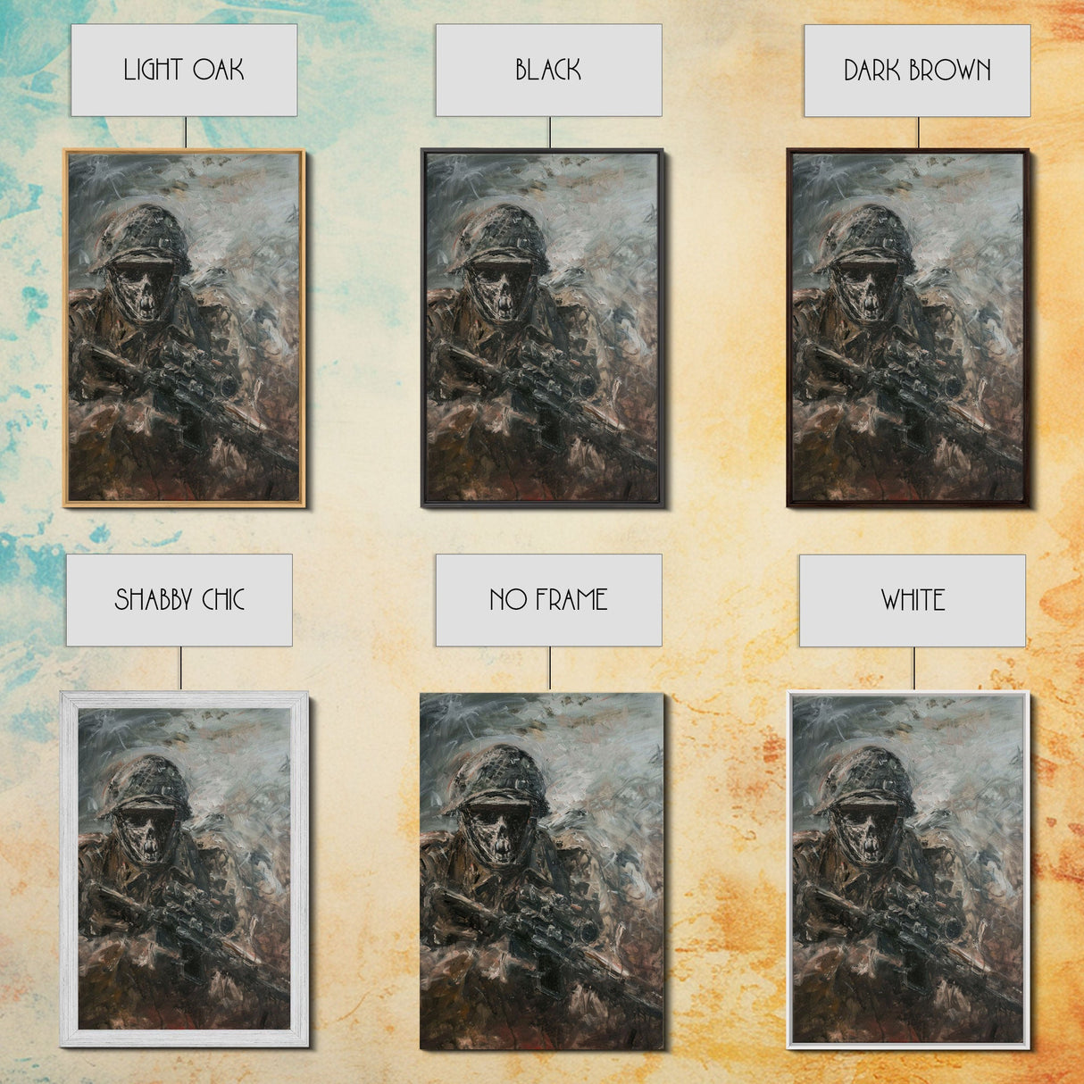 Skeletal Soldier in Battle - Haunting War Scene Gothic Art Framed Canvas Print, Spooky Halloween Decor