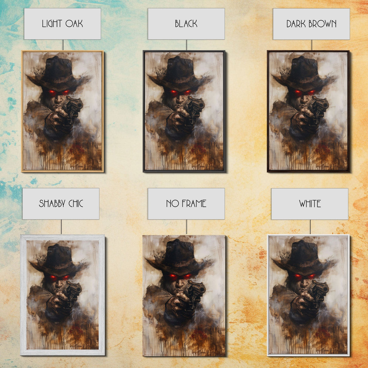 Haunting Cowboy with Red Eyes - Halloween Art, Gothic Art, Spooky Decor, Dark Wild West Art, Menacing Portrait, Framed Canvas Print