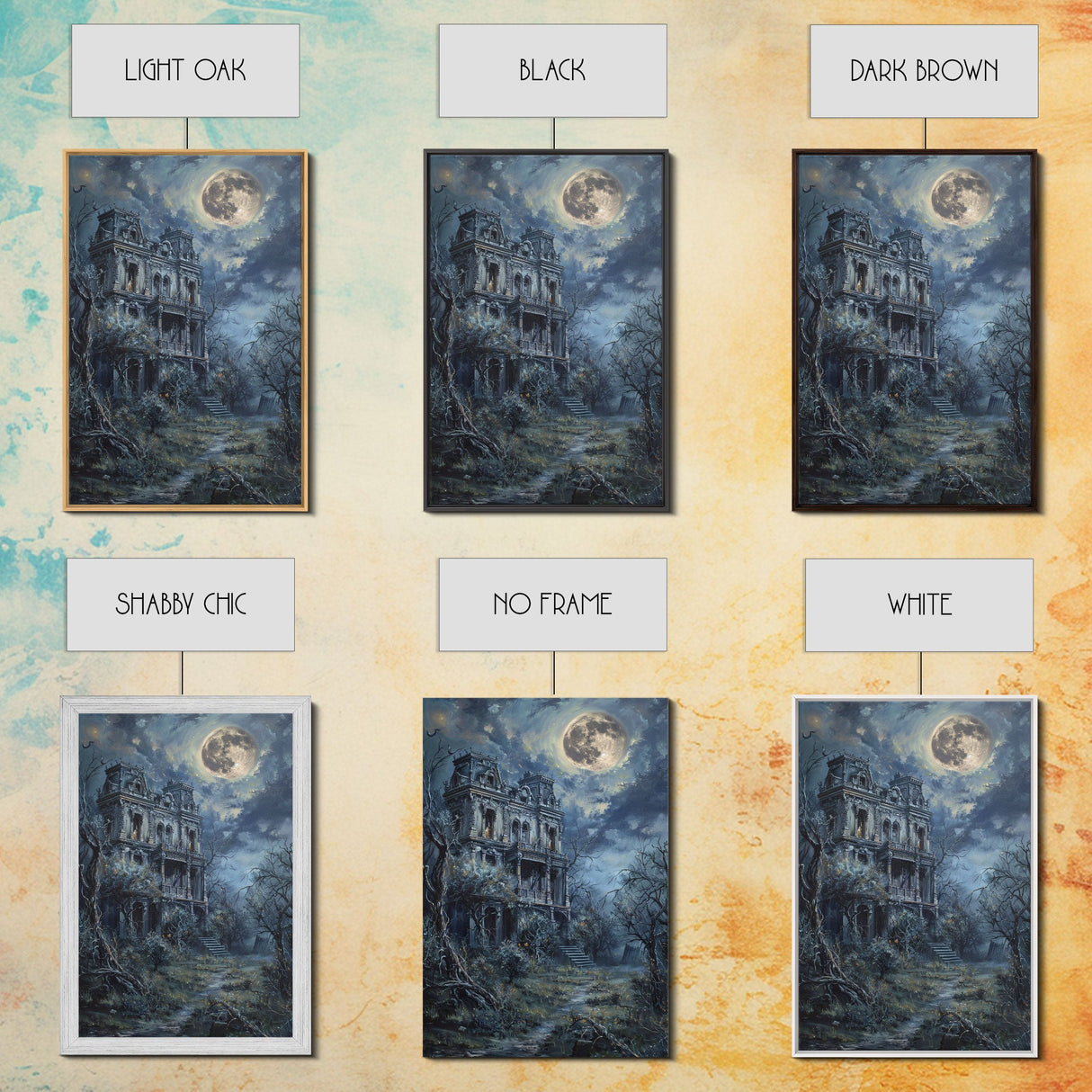 Haunted Victorian Mansion Halloween Art, Spooky House, Haunted Home, Creepy Building, Gothic Decor, Framed Canvas Print