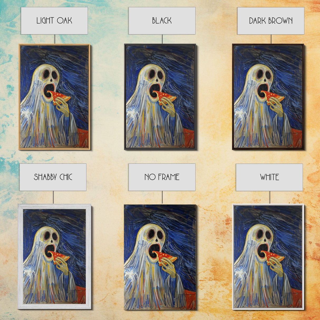 Spooky Ghost Eatin a Pizza, YUM! Funny Halloween Art