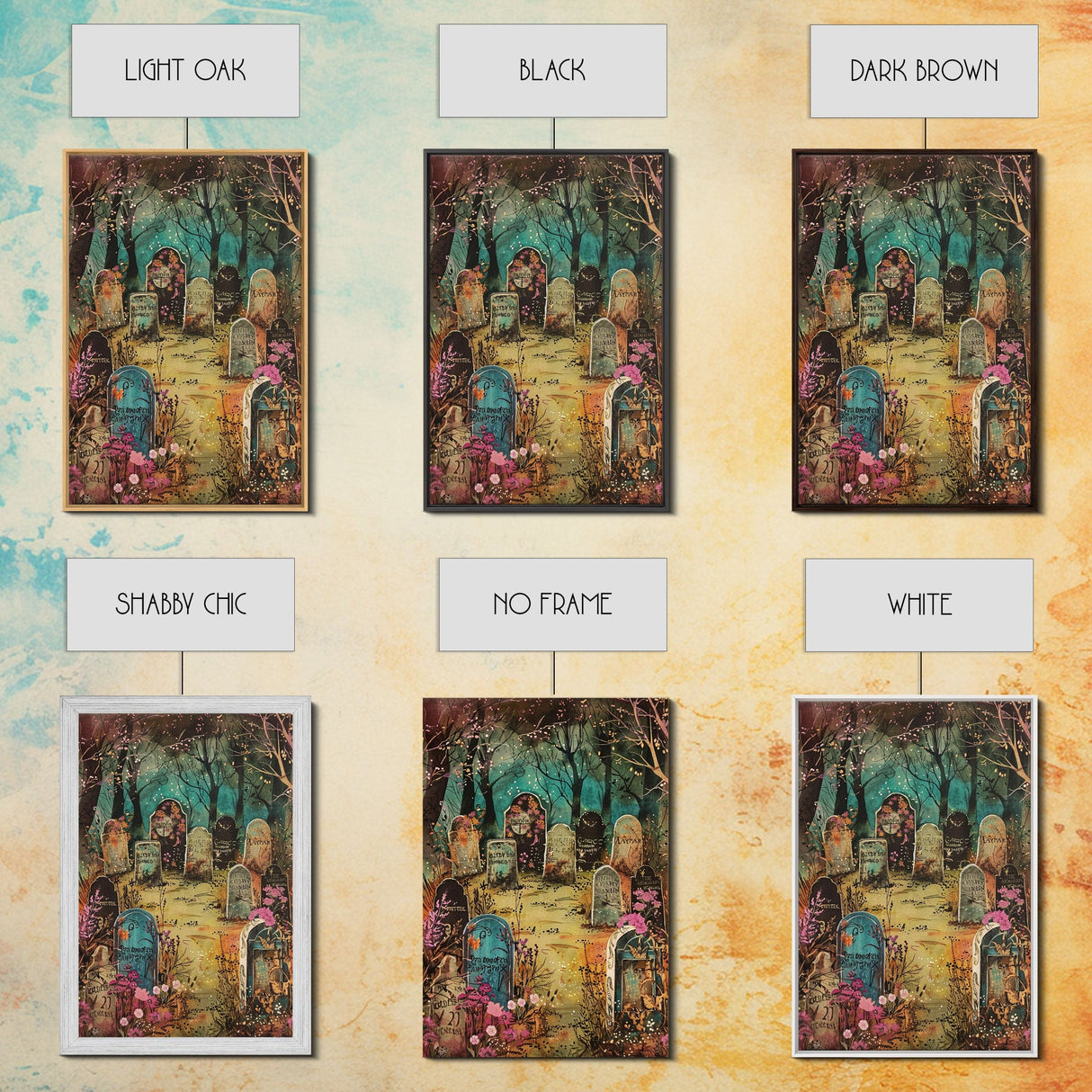 Spooky Graveyard Framed Canvas Print, Halloween Wall Art, Haunted Cemetery, Gothic Vibes, Spooky Decor, Haunted Scene, Halloween Decoration