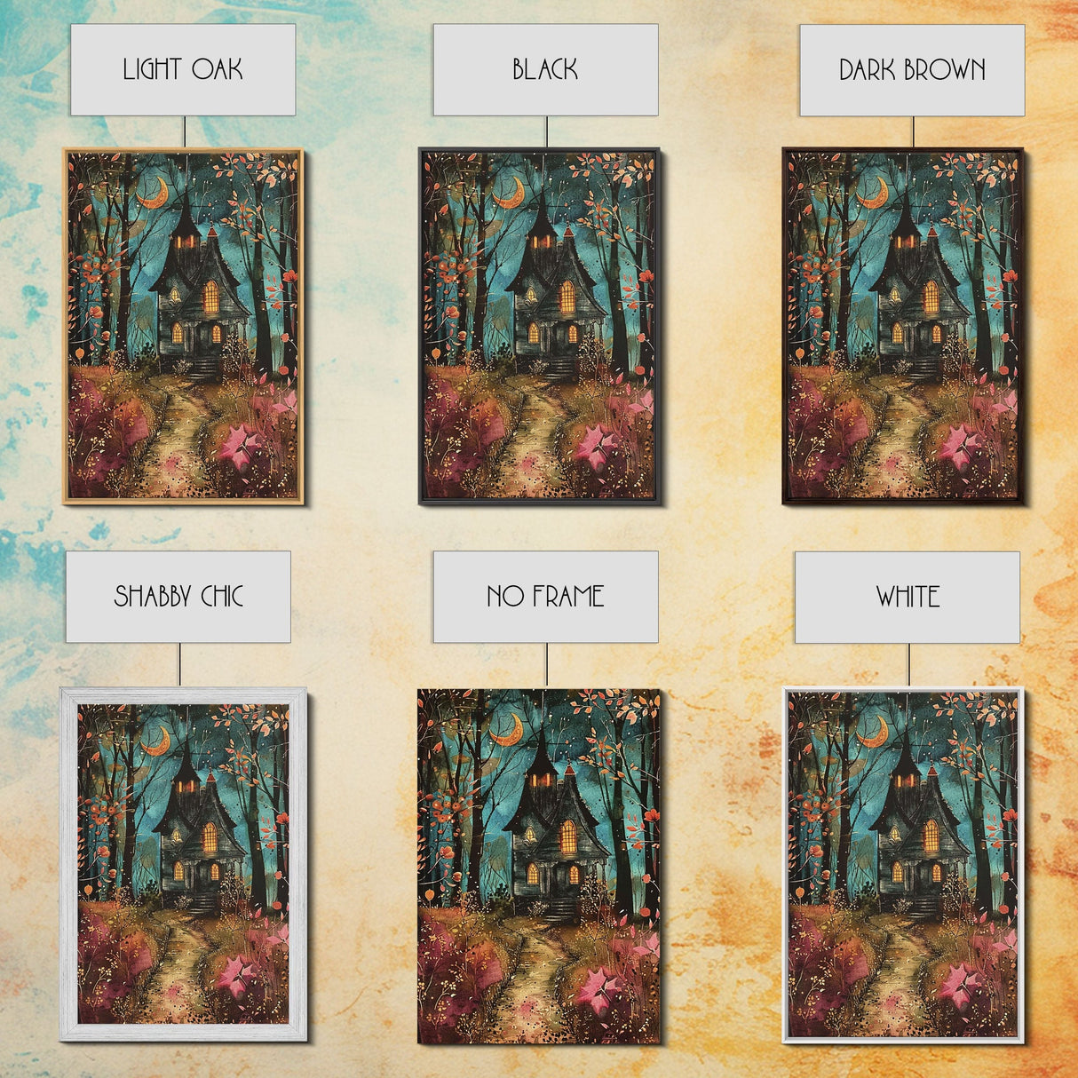 Enchanted Forest Pathway Framed Canvas Print, Haunted Woods Art, Halloween Night, Spooky Path Decor, Mysterious Artwork, Framed Canvas Print