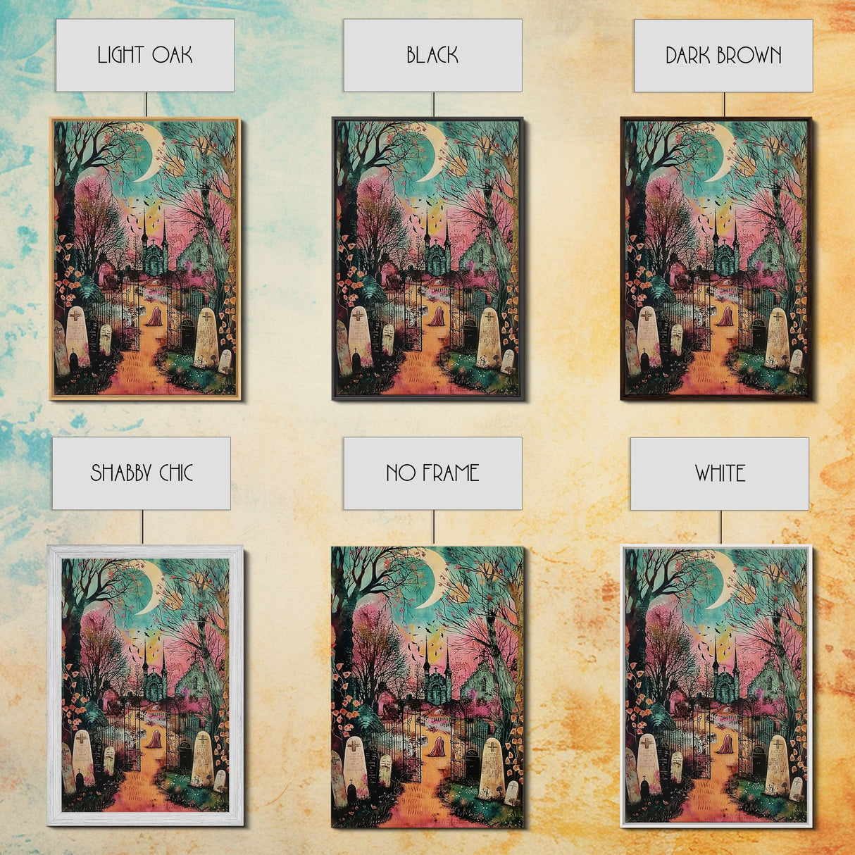 Creepy Moonlit Trees Framed Canvas Print, Haunted Forest Art, Halloween Night Scene, Eerie Woods Decor, Spooky Artwork, Framed Canvas Print