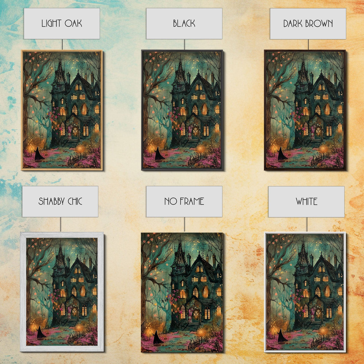 Haunted Mansion On Halloween, Framed Canvas Print, Spooky Vibes Wall Art