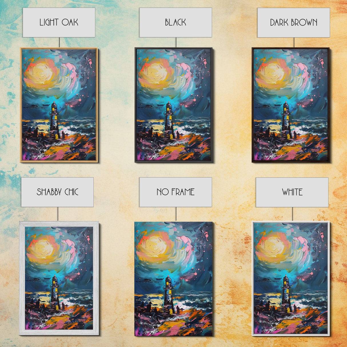 Moonlit Lighthouse Framed Canvas Print, Halloween Wall Art, Haunted Lighthouse Art, Spooky Night Decor Ocean Horror Art Halloween Home Decor