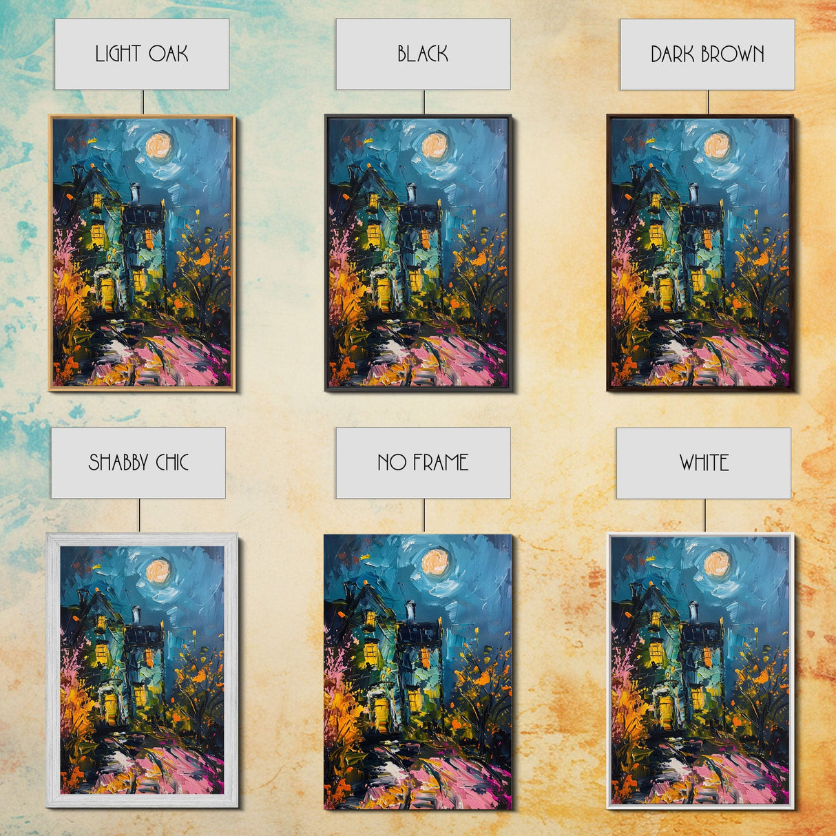 Haunted House with Glowing Windows Framed Canvas Print, Halloween Wall Art, Spooky Art, Home Decor, Living Room Decor, Gothic Artwork