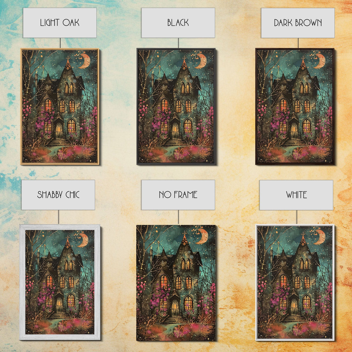 Enchanted Gothic House Framed Canvas Print, Halloween Wall Art, Spooky Art, Home Decor, Living Room Decor, Gothic Artwork, Haunted House