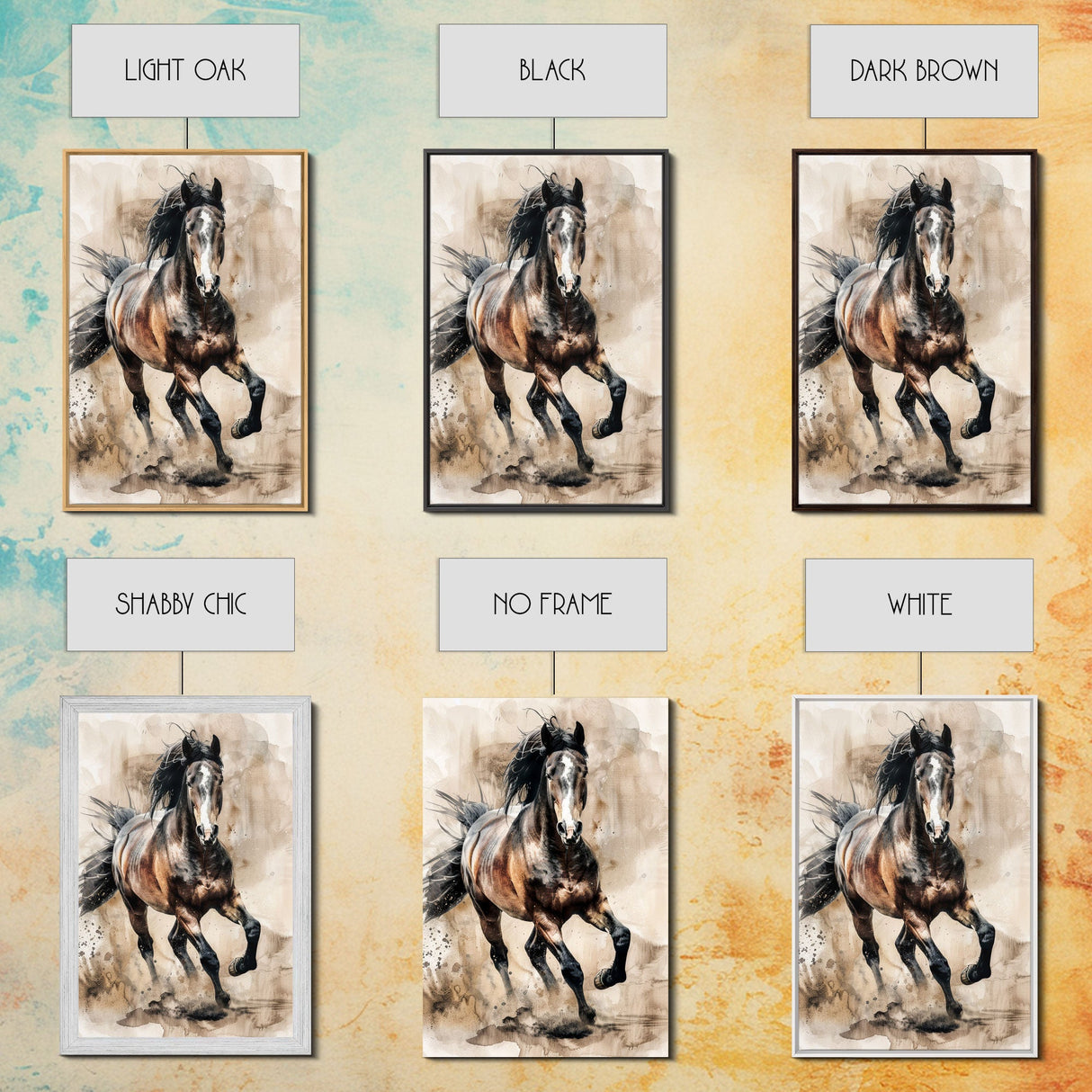 Running Horse in Motion - Framed Canvas Print, Lively Living Room Art, Vibrant Bedroom Decor, Equestrian Art, Wall Art