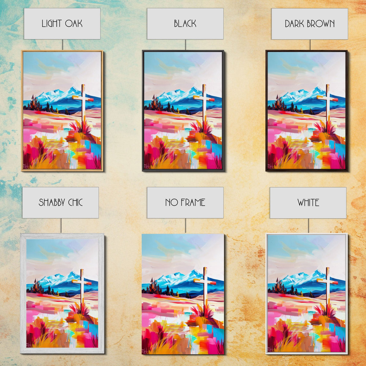 Cross with Mountain Backdrop - Framed Canvas Print, Scenic Western Art, Inspirational Wall Art for Bedroom Decor