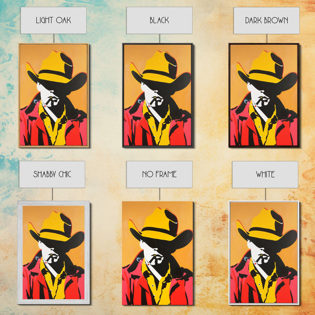 Bold Cowboy Silhouette with Cigarette | Framed Canvas Print | Western Wall Art | Cowboy Art | Living Room Decor | Rustic Home Decor