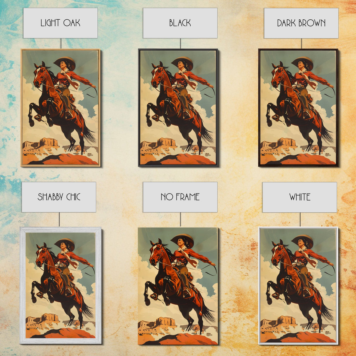 Elegant Cowgirl Commanding Horse | Framed Canvas Print | Western Wall Art | Living Room Decor | Rustic Home Decor