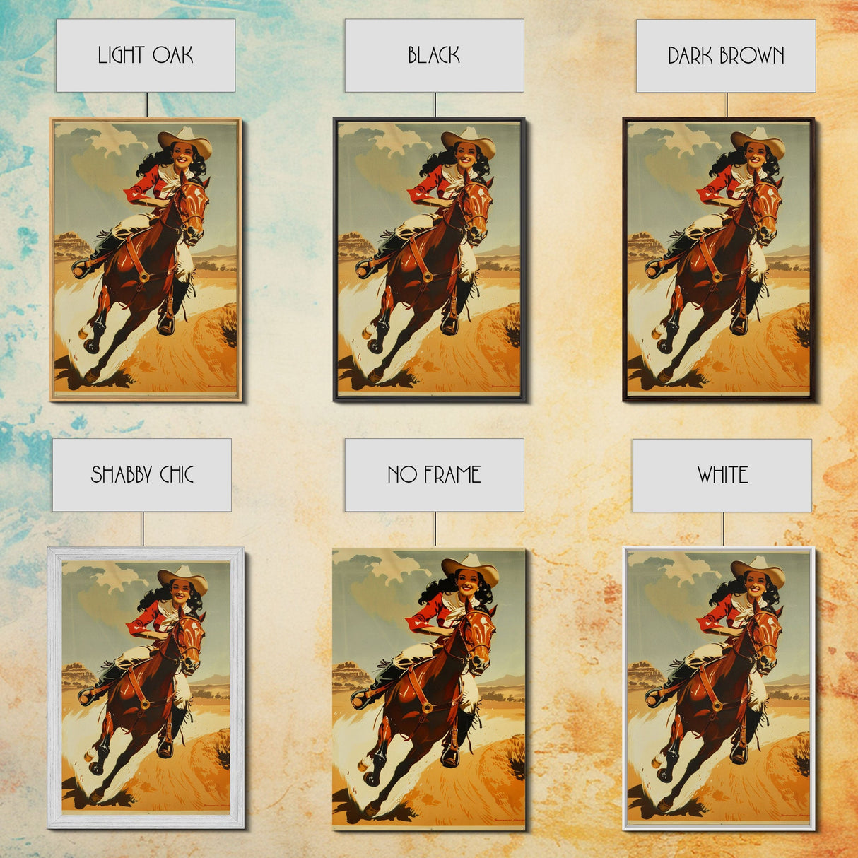 Graceful Cowgirl Jumping with Horse | Framed Canvas Print | Western Wall Art | Living Room Decor | Rustic Home Decor