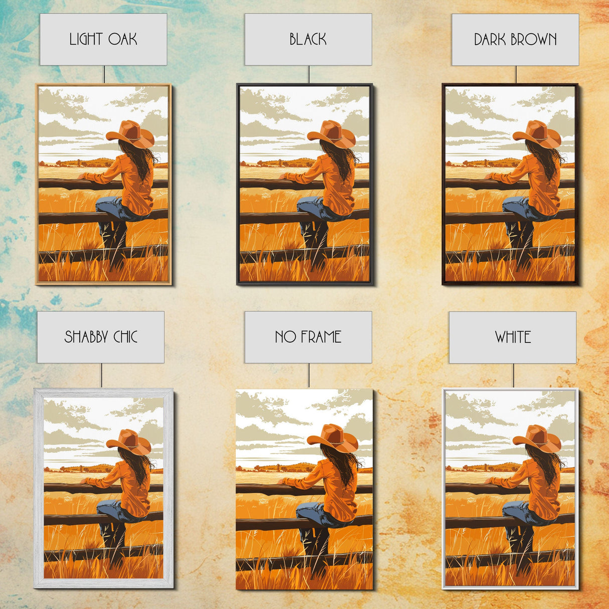 Contemplative Cowgirl on Fence Framed Canvas Print - Serene Western Decor, Country Wall Art for Living Room, Bedroom Artwork