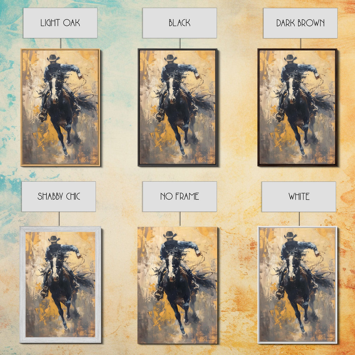 Intense Cowboy Riding Fast Framed Canvas Print - High-Energy Western Decor, Exciting Wall Art for Living Room, Bedroom