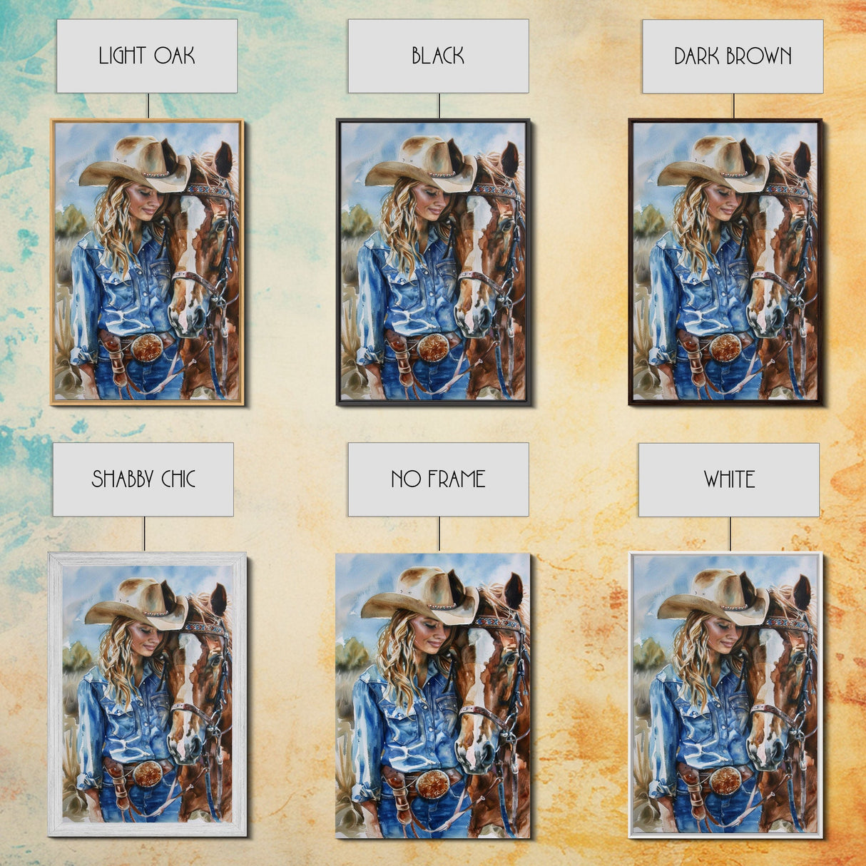 Cowgirl Preparing Horse for Ride - Framed Canvas Print, Western Wall Art, Rustic Decor, Living Room and Bedroom Art Print