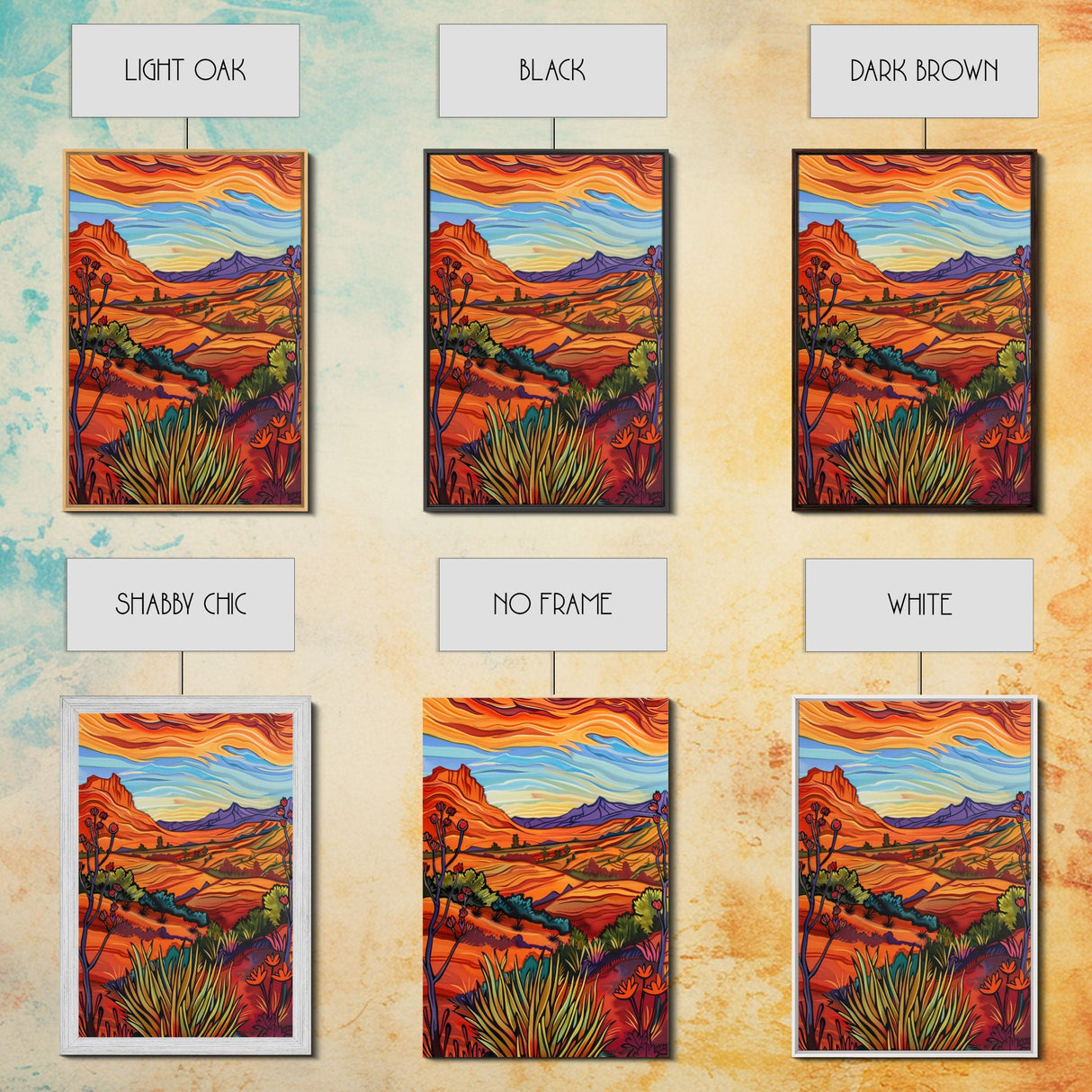 Framed Canvas Print, Serene Desert Landscape with Rolling Hills, Beautiful Wall Art for Living Room or Bedroom Decor