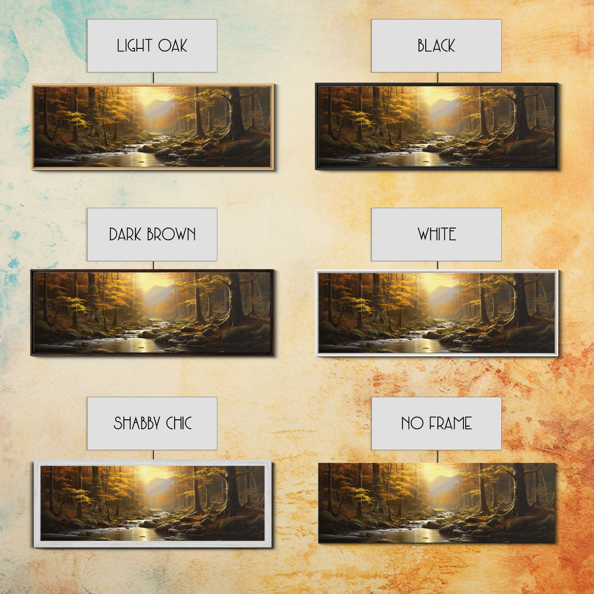 The Forest In The Fall, Fall Centerpiece, Panoramic Painting Framed Canvas Print, Fall Decor, Orange Leaves Falling In The Forest