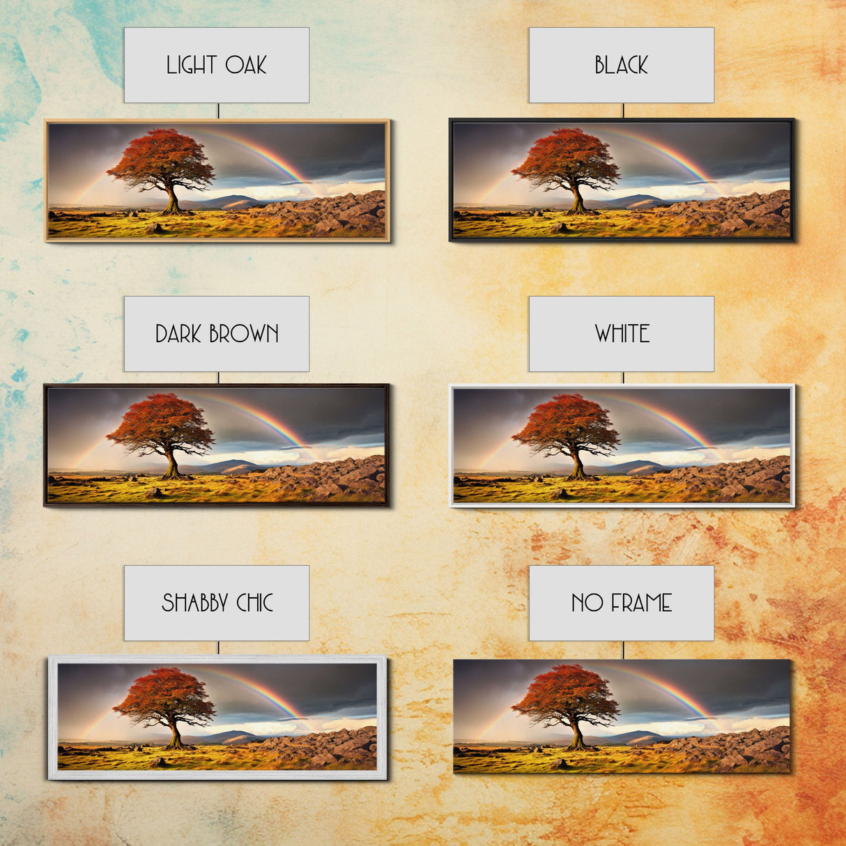 Landscape Wall Art, Vintage Art, Framed Canvas Print, Rainbow Over The Prairie Photography Print, Panoramic Style Extra Large Art