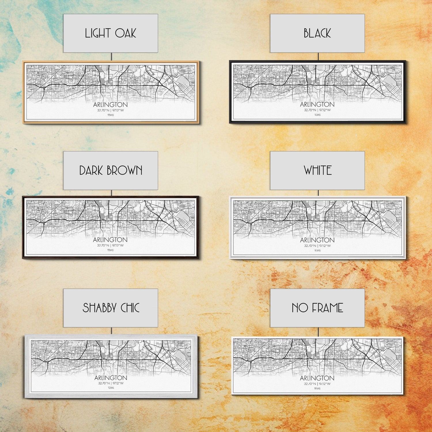 Panoramic Arlington City Map, Texas Art, Map Print, Minimalist Wall Art, Canvas Art, Housewarming Gift, Street Map Art, Closing Gift