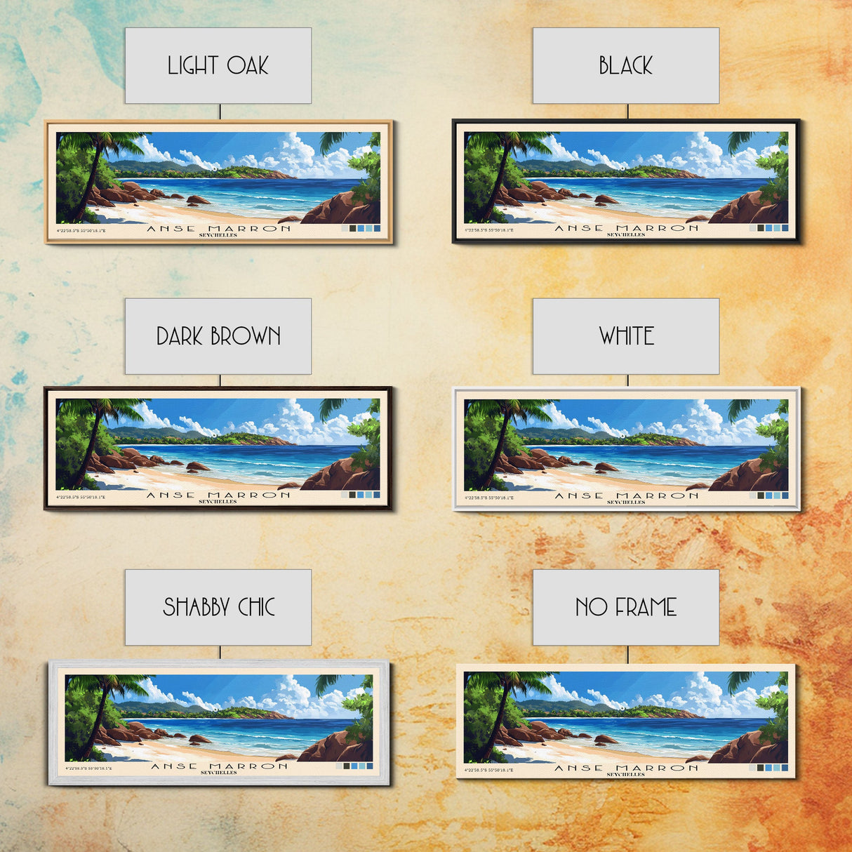 Anse Marron, Seychelles Panoramic Print, Vacation Gift, Seychelles Wall Art, Beach Painting, Beach Decor, Large Wall Art, Wood Frame Art