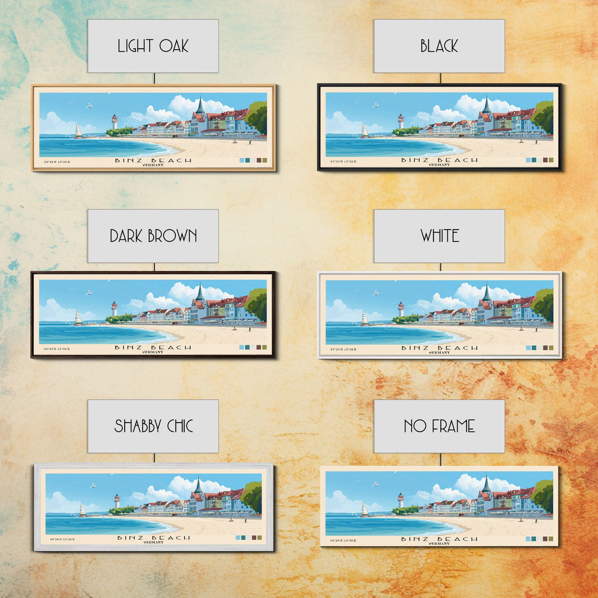 Binz Beach, Germany Panoramic Print, Vacation Gift, Germany Wall Art, Beach Painting, Beach Decor, Large Wall Art, Wood Frame Art